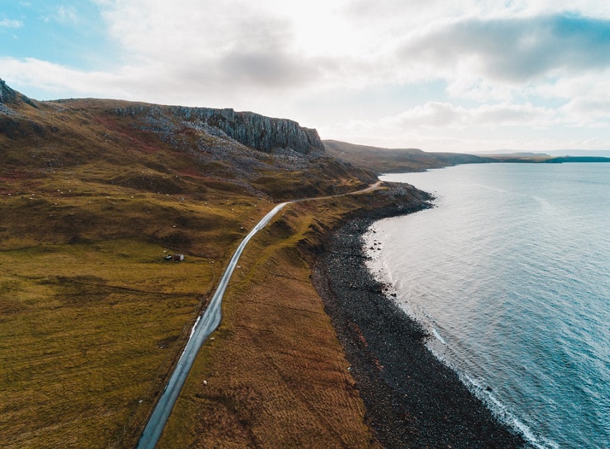 scotland road trip, road along skye coastline